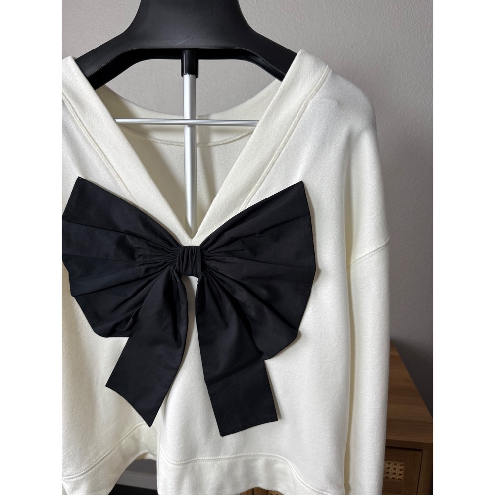 ON-34TH Womens Cream Sweatshirt Oversized Black Back Bow Pullover Large - Picture 5 of 10